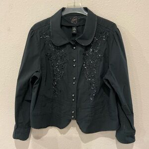 Vintage Venezia Beaded Embroidery Blazer Black Jacket Raw Seam Women’s Sz 18-20